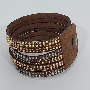 Studded mixed metal wrap bracelet leather
